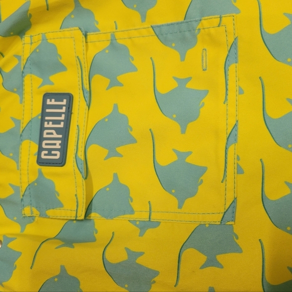 Capelle yellow green fish print men swim trunk size 2XL - Picture 7 of 11